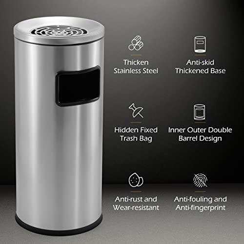 Dyna-Living Trash Can Outdoor Stainless Steel Large Garbage Can with Lid Commercial Trash Bin Big Garbage Bin Industrial Metal Trash Enclosure Waste Container, Round - Thumbnail 2