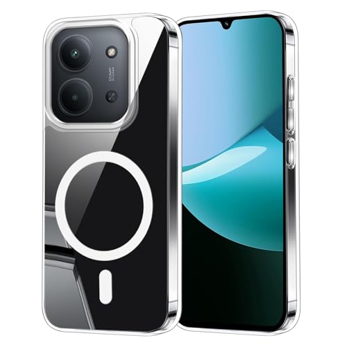 Coqinen Handyhülle für Xiaomi Redmi 15C Hülle, Transparent Magnetisch Schutzhülle mit Kratzfeste PC Rückseite + Stoßfest TPU Bumper, Durchsichtig