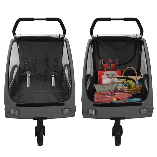 509 Trailer II, Multi Use Bicycle Trailer for Kids from 6m Up, for Pet, for Cargo, Convertible to 3-Wheel Push Wagon, Max Load 50kg, Include Raincover (Dark Grey)