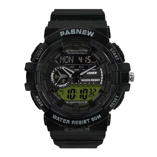 Image of PASNEW Boys' Watches - Dual Display, Large Dial Sport Watch, Black Outdoor Watch for Boys & Teens - Waterproof