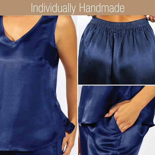Luxury Artisan Silk Pajamas For Women Tank Pants Set, Pure Mulberry Silk 27Momme - Image 5