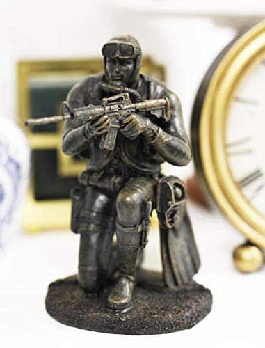 Ebros Gift Battlefield Kneeling Navy Seal Diver Soldier Taking Aim with Rifle Statue