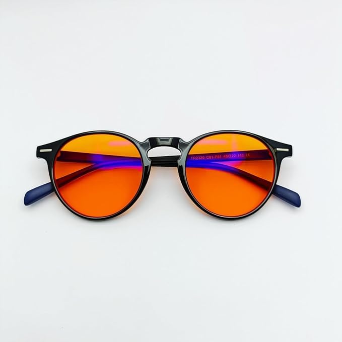 Image of Advanced Amber Blue Light Blocking Glasses for Men & Women, Round 12g Lightweight TR90 Frame, CR39 Lens, Anti-Glare, UV Protection for Computer, Mobile, Gaming & Sleep Support, Black