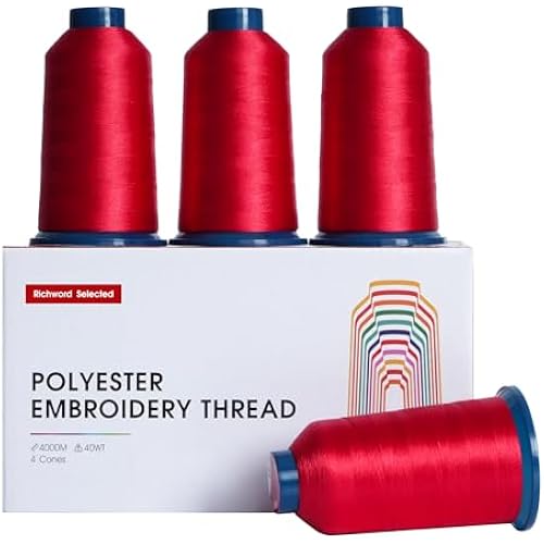 Poolin Red Machine Embroidery Thread 4 Rolls 4000M