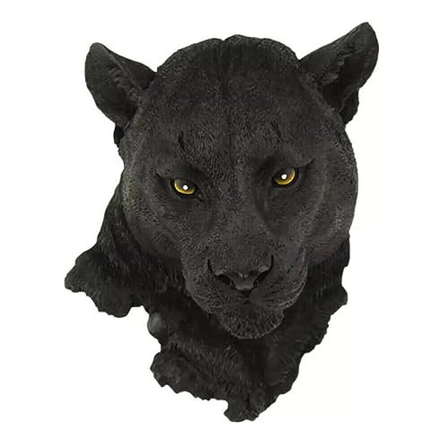 Animal Head Resin Wall Hanging Statues Bar Coffee House Figurine Sculpture Ornament Decor (Black Leopard)