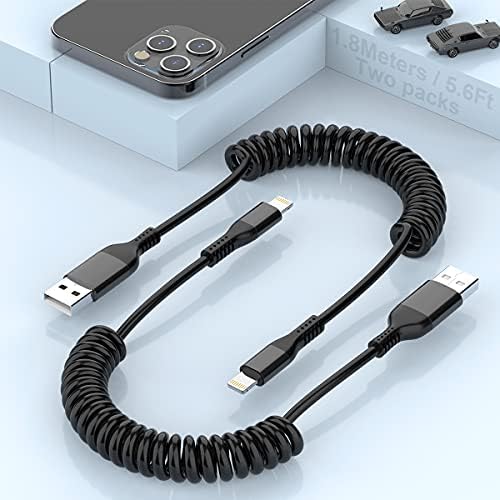 MTAKYI 2 Packs Coiled iPhone Charging Cable, [MFi Certified] Original Lightning to USB Cable, Retractable USB Charging Coiled Cable Compatible with iPhone 12/11/XS/XSMax/XR/X/8/8 Plus/7/6/ 5/Pad/Pod