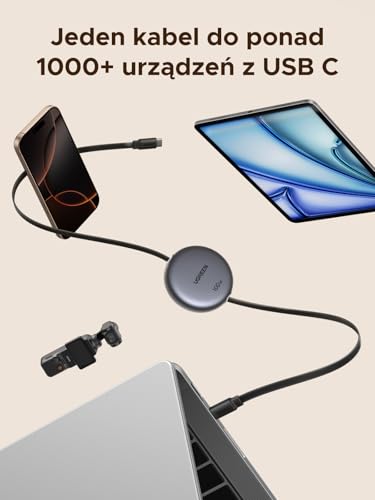 UGREEN Kabel USB C 100 W 1 m Kabel ładujący Kabel szybkiego ładowania USB C zwijany PD 3.0 PPS Kabel USB C do USB C do urządzeń iPhone 17, MacBook Pro, iPad Pro, Galaxy S25, Steam Deck itp（szary）