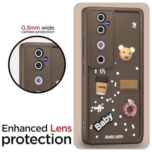 Image of Bintage Cute Fun Ball | Taddy Cartoon 3D Smiley Coffee Cup | Milk Donut | Full Camera Protection Back Cover Compatible for Vivo V2348 / Vivo V40 5G - Brown