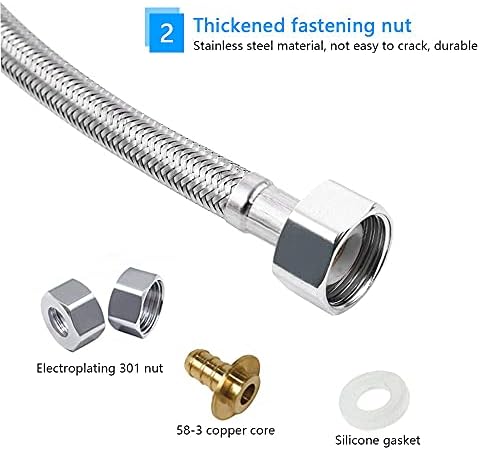Monobloc Hose Flexible Tap Connector 500mm Compressed Braided Supply Pipe Tail M10 x 1/2 BSP for Kitchen Bath Replacement 2 Pack