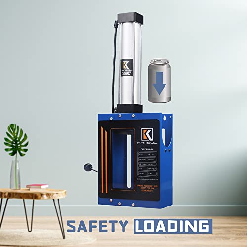 KANBOL Blue Pneumatic Can Crusher with Automatic Discharge – Wall Mounted Soda & Beer Can Smasher for 12oz & 16oz Aluminum Cans – Heavy Duty Recycling Tool
