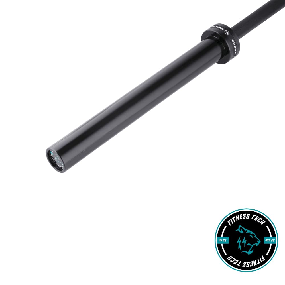 Barra Olímpica Profesional 220 cm – 50 mm – 8 Rodamientos por Lado – Carga Máxima 454 kg – 20 kg – Powerlifting, Cross Training y Halterofilia – Color Negro – Fitness Tech