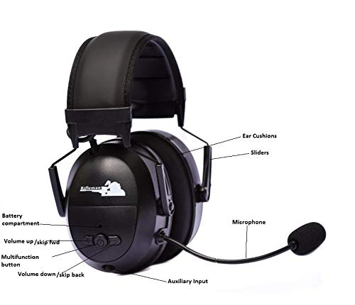 Rifleman Bluetooth Communicator Electronic Ear Muffs, Nrr 25 Hearing Amplification And Protection, Headset With Microphone, Perfect For Hunting, Shooting Ranges, & Gaming, Black #TOP6