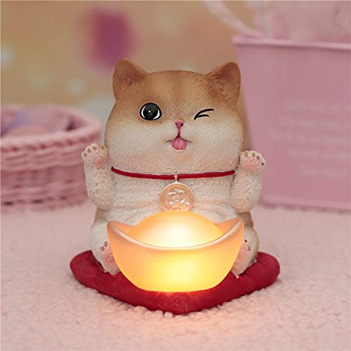 Preisvergleich Produktbild HIL Sparschwein Mit Hellem, Glücklichem Katzensparschwein, Kleines Sparschwein Im Hauptwohnzimmer, Reiches Katzenschmuckharzdekorations-Geburtst... Gelb