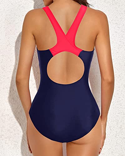 Aqua Eve Women's One Piece Swimsuit Athletic Bathing Suit Modest Swimwear Blue And Pink L #TOP4