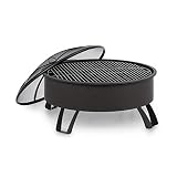 Blumfeldt 2-in-1 Feuerschale - Ø 75 cm Grill, Abnehmbarer Funkenschutz, Ø 68 cm Grillrost, FireView Concept, pulverbeschichteter Stahl, inkl. Schürhaken und Grillrost, Stil: Oreos, schwarz