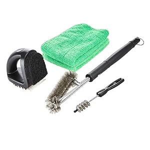Fire Mountain BBQ Cleaning Brush Set - Premium Quality BBQ Accessories, Barbecue and Grill Cleaning, 4 Set, Grill Brush, Oven Cleaning Tool, Microfibre Cloths, Multipurpose, Stainless Steel, Durable