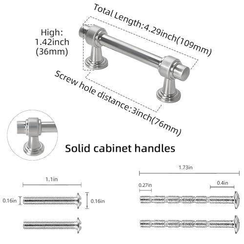 POVEFONK 10 Pack 3 Inch(76mm) Brushed Satin Nickel Kitchen Cabinet Handles Cabinet Pulls Sliver Drawer Pulls Kitchen Cabinet Hardware Handles by POVEFONK - Image 2
