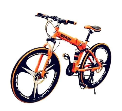 Image of Amaze Kai Dual Suspension Bikes Bm Foldable Gear Cycle for Men with 21 Speed Gear 6 Spoke | Folding Mountain Bike with Double Disc Break & Mac Wheel, 26 Inch, White N Black (Orange- B)