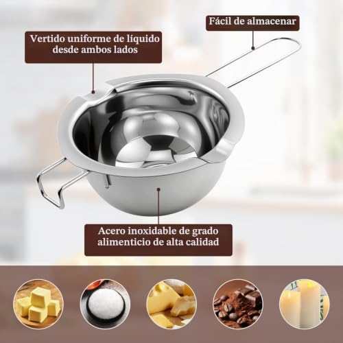 Miniatura 5 de Cazo Baño María, 2 Piezas 500 Ml Olla Para Baño María Recipiente Fundir Chocolate Melting Pot Para Derretir Chocolate, Dulces, Mantequilla, Queso Y Velas, Inoxidable