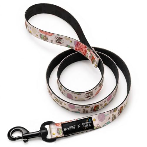 Image of Bowlers Dog Leash for Small, Medium & Large Dogs | Owl & Beige Design | Durable Nylon Pet Walking Lead | Strong Metal Hook | Comfortable Grip for Daily Walks & Training