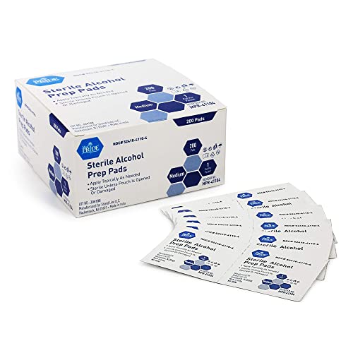 Med Pride Alcohol Prep Pads| 200 Pack| Medical-Grade, Sterile, Individually-Wrapped, Isopropyl Cotton Swabs| Disposable, Medium Square Size, 2Ply, Latex Free & Antiseptic| For Medical & First-Aid Kits #TOP1