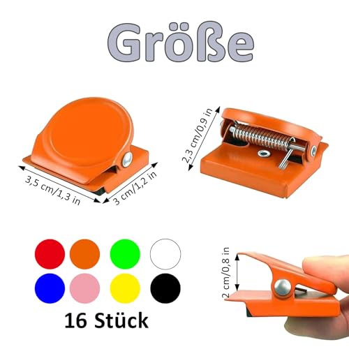 Magnet Klammer, 16 Stücke Magnetklammern aus Metall, Magnete mit Klammer, Multi Farbe Metall Magnet Clips, Kühlschrank Magnete, Für Kühlschrank, Tafel, Büro, Küche