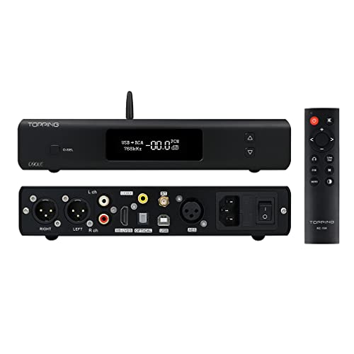AOSHIDA TOPPING D90LE DAC Balanced ES9038PRO LDAC PCM768kHz DSD512 Bluetooth/USB/IIS/OPT/AES/COAX RCA XLR Preamp Decoder avec télécommande (Noir) Cover