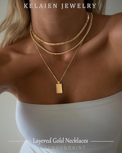 Layered Gold Silver Necklace for Women Non Tarnish,Dainty Choker Statement Chunky Necklace Stack Charm Pendant Chain Necklace Set 14K Gold Plated Long Stacked Womens Necklaces Trendy Jewelry Gift2