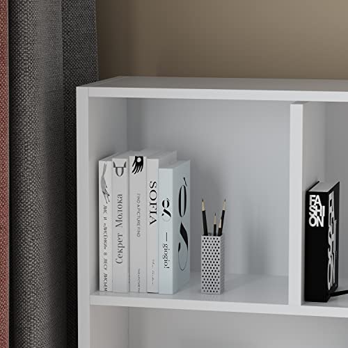 Ecacad Bookcase, Wood Bookshelf With 3 Tier Open Shelves, 8-Cube Storage Organizer Display Shelf For Living Room, Home Office, White (39.4”L X 9.4”W X 40.9”H) #TOP5