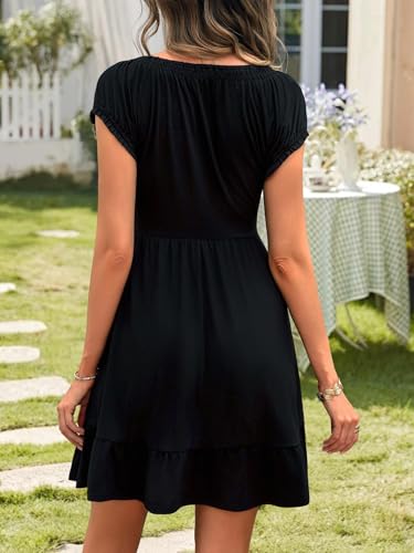 Huhot Black Petite Summer Dress For Women 5 Ft Little Mini Sun Graduation Short Flowy Sundress Casual Cute Smocked With Pockets Junior Spring A Line Homecoming Dresses Teens #TOP24
