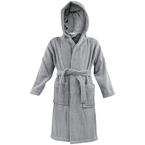 A2Z 4 Kids Unisex Terry Towel Robe 100% Cotton Dressing Gown - Towel Bathrobe Steel Grey 11-12 #TOP1