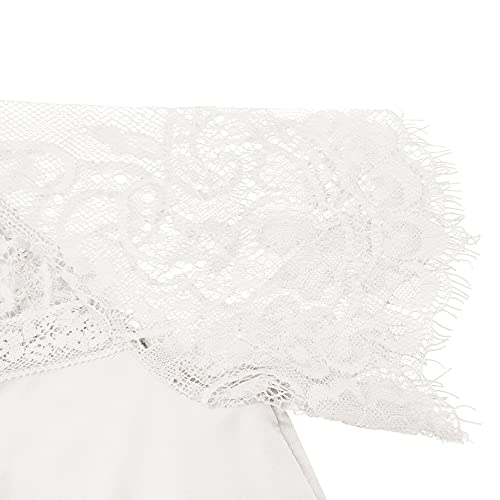 Janepam Women T-Shirt for Summer Tops Short Sleeve Feather Lace Raglan V-Neck Tee Blouse(3XL,A White)
