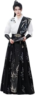 [HZXSXGH] 中华风 5件套 男士 角色扮演 汉服 长袖 刺绣 衬衫 病系 高腰 长裙 手腕套 腰带 肩背 中国装 宽松 时尚 个性 民族服装 侠客 剑士 服装 照片拍摄 戏剧