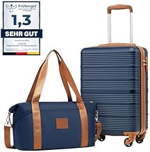 COOLIFE Ryanair Rigid Cabin Suitcase 55 x 35 x 20 Lightweight Suitcases with 4 Wheels, TSA Lock, Rigid ABS Suitcase (Blue/Brown, 55 x 35 x 20 Suitcases)