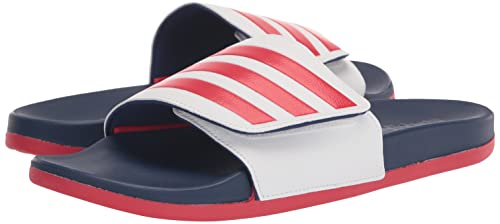 Adidas Unisex Adilette Comfort Adjustable Slides Sandal, White/Better Scarlet/Victory Blue, 6 Us Men #TOP6