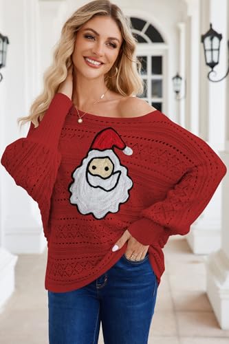 Image of Cakulo Womens Off Shoulder Sweater Top Fall Outfits Fashion 2025 Oversized Knit Batwing Long Sleeve Crochet Pullover Sweaters
