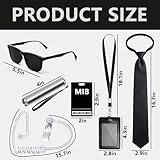 Asekonc Agent Costume Secret Service Costume Set, Spy Kit Accessories for Men & Women, Black Noir Detective Outfit with Sunglasses, Tie, Earpiece ID Badge for Halloween Party Dress Up