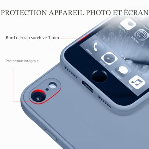 Yisica Silicone Coque Compatible pour iPhone SE 2020 / iPhone 8 / iPhone 7 / iPhone SE 2022, Silicone Coque avec Doublure en Microfibre Douce Protection Complète 4,7" (Bleu Gris) – vue 4