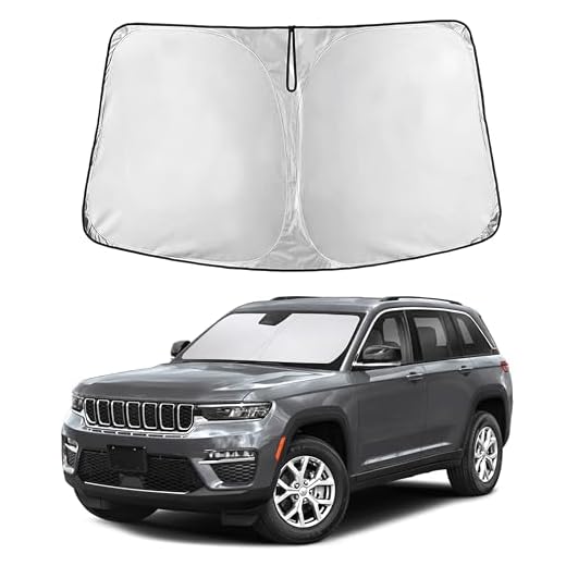 EcoNour Windshield Sunshade for Jeep Grand Cherokee 2011-2024 2025 2026, Sun Visor for Front Windshield & Window Sun Shade Cover, UV Heat Blocker & Protector, Car Accessories