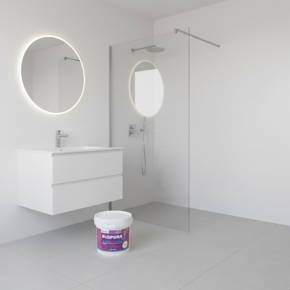 Kit Idropittura Traspirante Antimuffa Bianco Bagno Cucina 5 Litri con T-shirt Soft Chaos in Cotone, Design Malva e Terracotta (M)