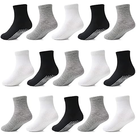 Tphon Toddler Socks with Grippers for Boys Girls, Kids Non Slip Grip Boys Socks 15 Pairs Half Cushion Crew Athletic Sock for 1-3 Years Cover