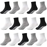 Toddler Kids Socks with Grippers for Boys Girls, Non Slip Grip Boys Socks 15 Pairs Half Cushion Ankl