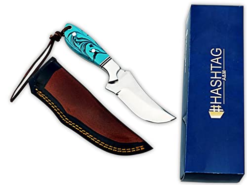 # Hashtag A&M Hunting Knife -Handmade Cowboy Skinning Survival Knives For Men & Women-Outdoor Camping Hiking Knife -Stainless Fixed Blade Full Tang 7.5 Inch Sharp Blades With Leather Sheath #TOP6
