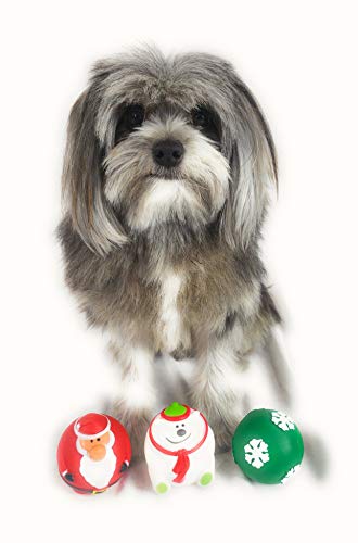 Holiday Dog Squeaky Ball Toy [3-Pack] | Red Santa Claus, White Polar Bear & Green Snowflake Ball Set | Great Dog Fetch Toys &Stress Relief Or Anti-Fidgeting Balls #TOP2