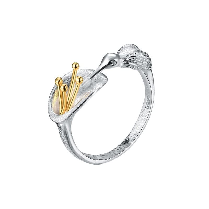 Five Domains 925 Silver Ring 925 Silver Ring Natural Creative Design Exquisite Jewelry Metable Hummingbird Ring Women's Jewelry Jewelry (Color : Silver)