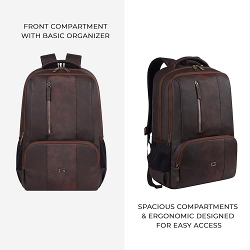 Image of Gear Vault 19 inch /30L Anti Theft Faux leather Large Water Resistant Laptop Backpack /Casual Backpack /Daypack /Travel Backpack /College Bag For Men /Women (Brown)