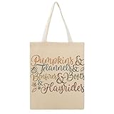 WengBeauty Canvas Tote Bag Pumpkins Flannels Bonfires Boots & Hayrides Shoulder Bag Reusable Grocery Shopping Bags Beach Lunch Travel Bags Book Tote For Women Girl, School