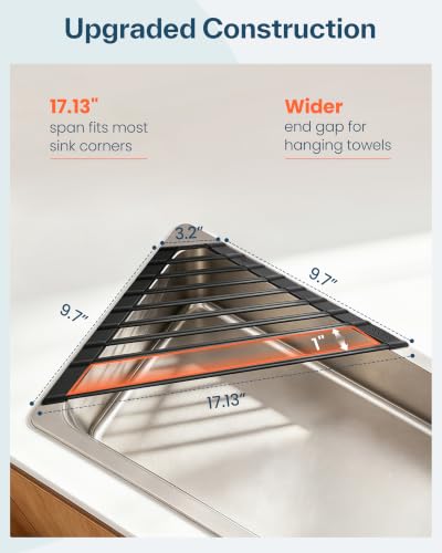Ohuhu Corner Sink Caddy, Sponge Holder for Kitchen Sink Organizer - Silicone Wrapped Steel Anti Slip Rust Triangle Over the Sink Roll-UP Dish Drying Rack for Sink Corner Kitchen Sink Accessories β image 6