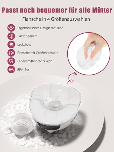 Lulia Milchpumpe Elektrisch, Elektrische Milchpump mit 4 Modi & 9 Stufen, 350mmHg Starke Absaugung, Komfortabler, BPA-Free, Milchpumpe Handsfree mit 17/19/21/24 mm Flansch (Weiß- 2 Stück)