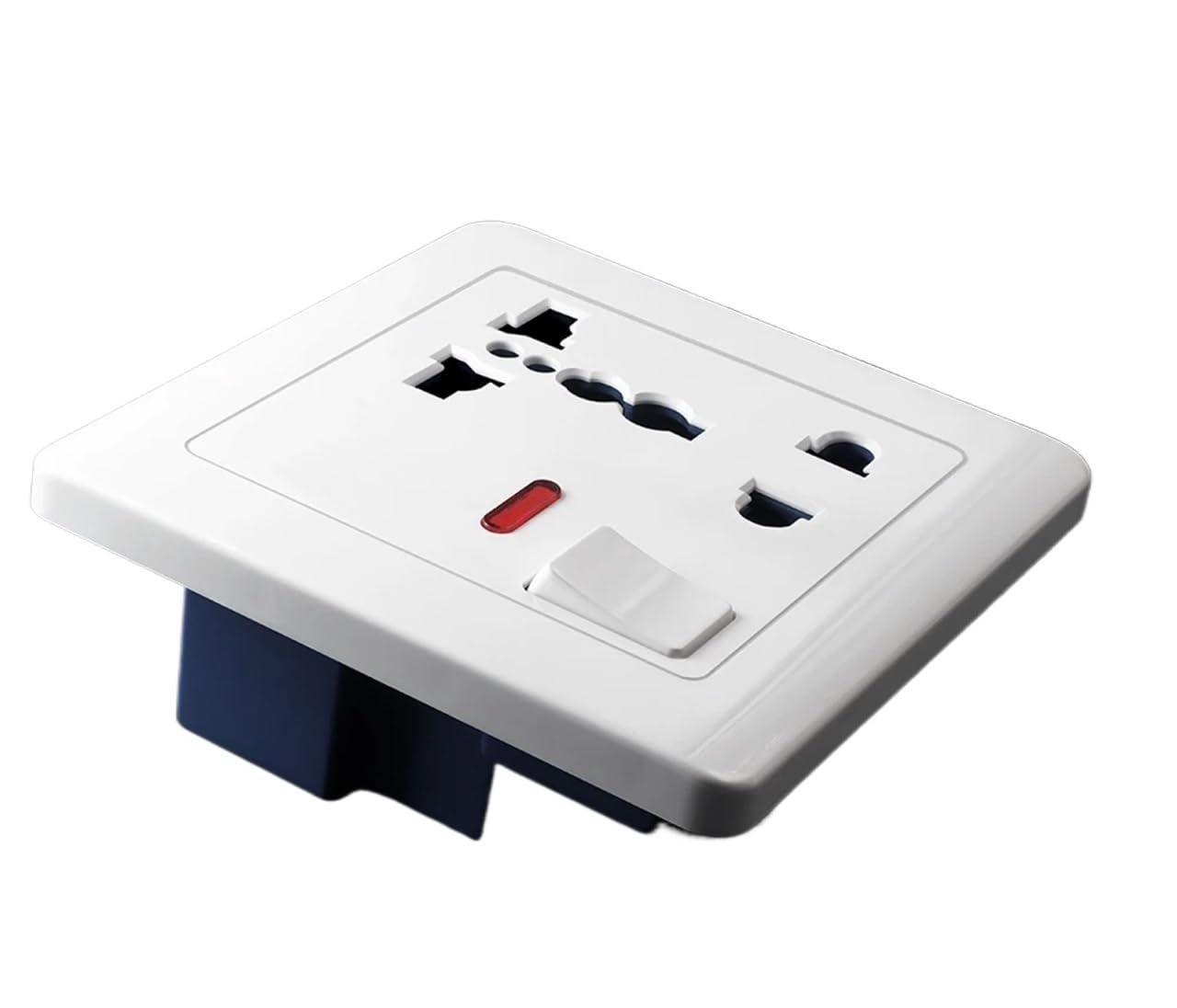 Wall Power Socket Panel 13A International Standard Universal 5 Hole Switched Control LED Indicator, AC 110 250V,86mm*86mm(White)